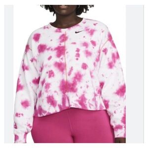 Nike Sportswear Oversized Fleece Tie-Dye Crewneck Sweatshirt Womens Plus 3X PinK